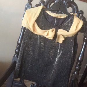 Vintage black metallic evening blouse w/Sash